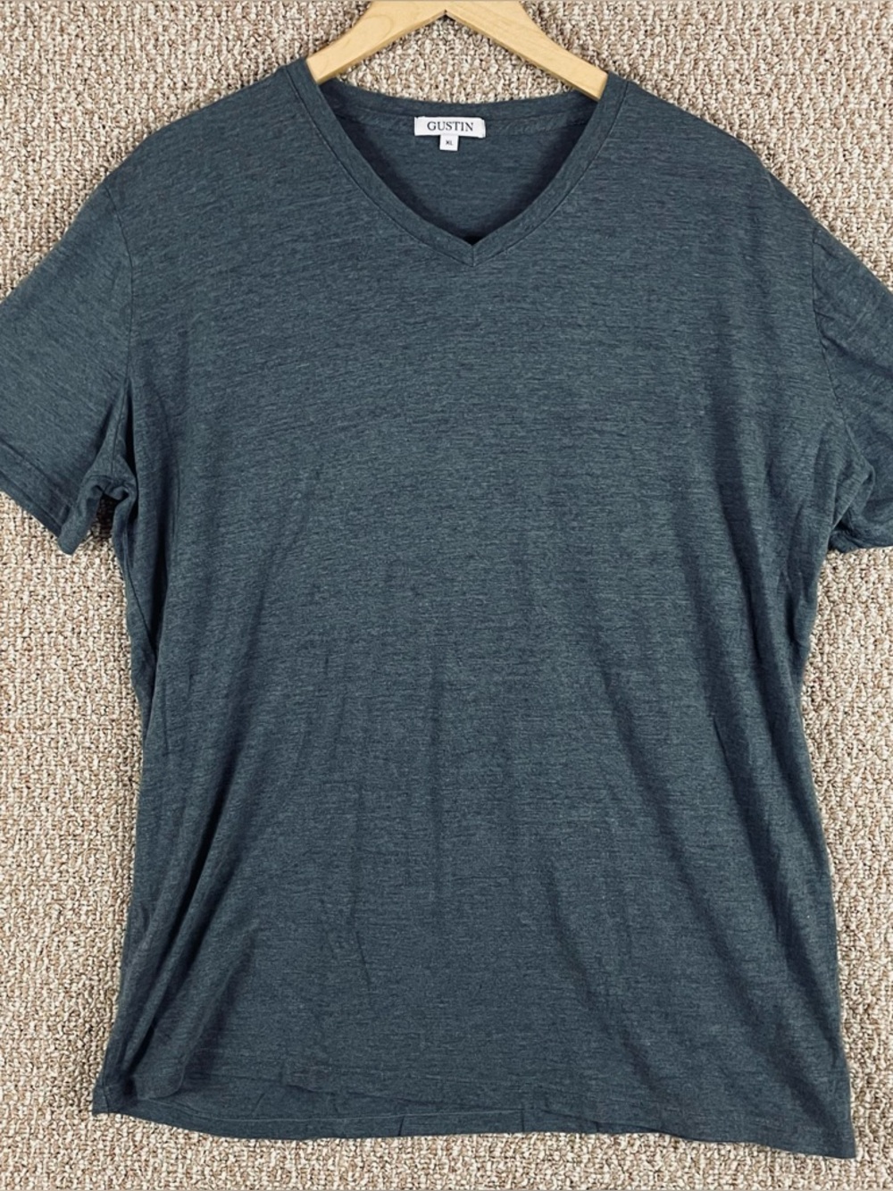 Gustin Shirt Men's XL Gray Cotton V Neck Short Sleeve Cotton Blend USA T698